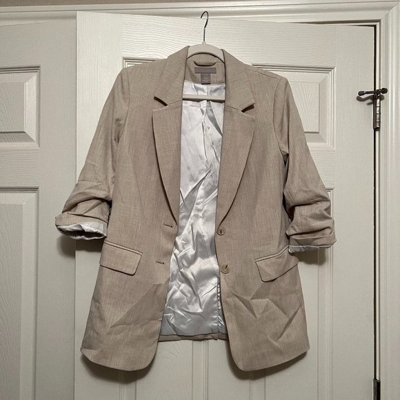 H&M Oversized Gathered Sleeve Blazer - Khaki - Picture 1 of 1